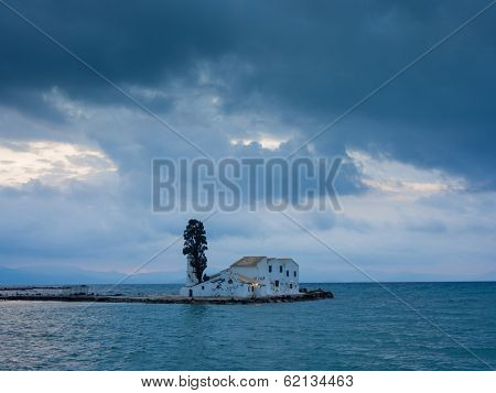 scene of Vlacherna monastery, Kanoni, Corfu, Greece