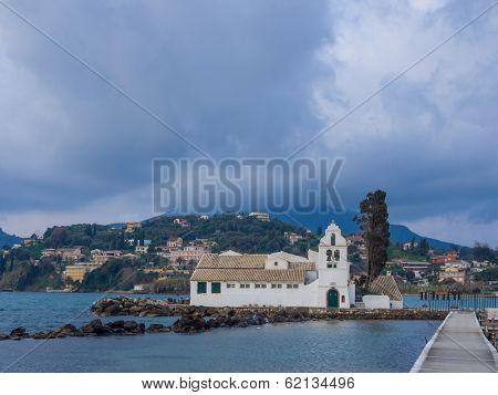 scene of Vlacherna monastery, Kanoni, Corfu, Greece