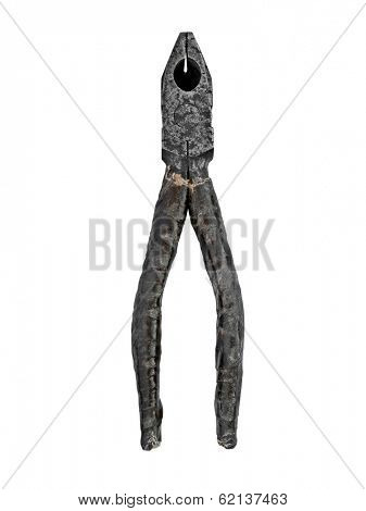 vintage side cutters joint pliers snips over white, clipping path