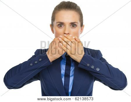Business Woman Closing Mouth