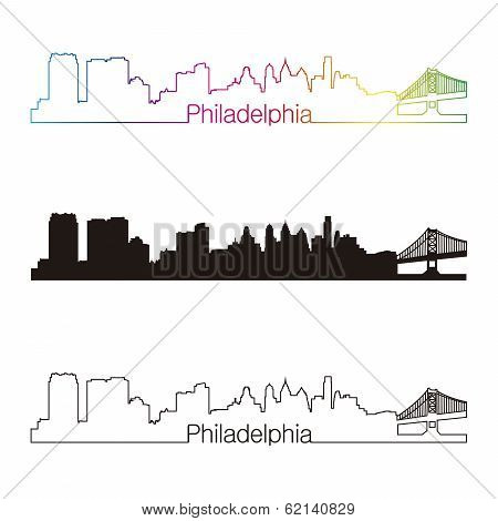 Philadelphia Skyline Linear Style With Rainbow