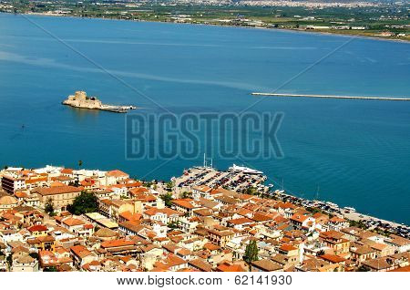 Nafplio and the Bourtzi Castle island from above