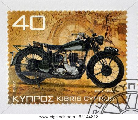 CYPRUS - CIRCA 2007: A stamp printed in Cyprus shows a motorbike BSA 1940 circa 2007