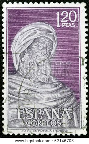 A stamp printed in spain shows Averroes