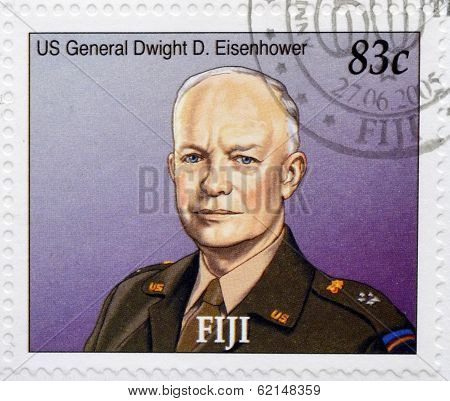 A stamp printed in Fiji shows US General Dwight D. Eisenhower