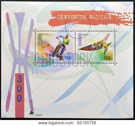 stamp printed in Portugal dedicated to extreme sports