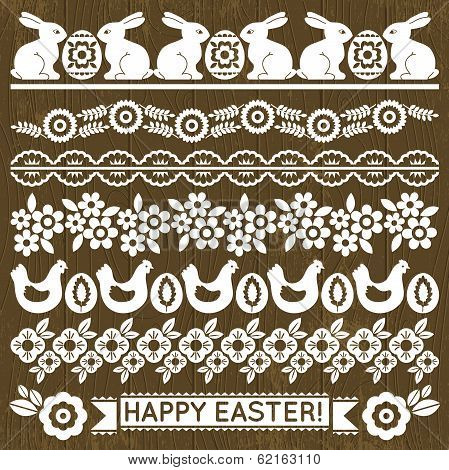 Set Of Lace Paper With Flowers And Easter Eggs, Vector