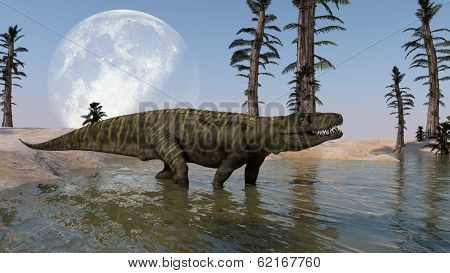 Batrachotomus walking on shore -Elements of this image furnished by NASA