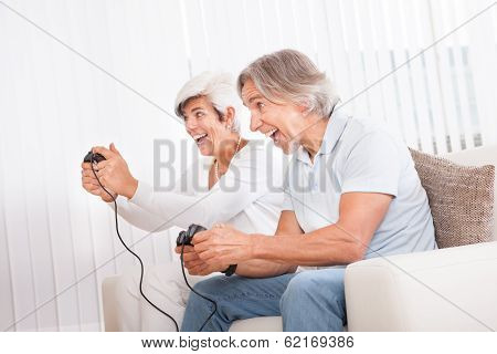Middle-aged Couple Playing Computer Games
