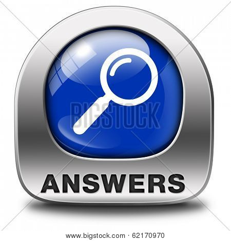 find answers indicating way to solve problems answer button answer icon search answer and discover truth text and word concept