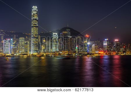 Victoria harbour at night in Hong Kong