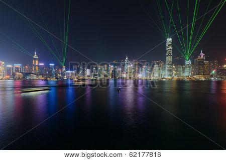 Victoria harbour at night in Hong Kong
