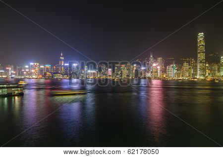 Victoria harbour at night in Hong Kong