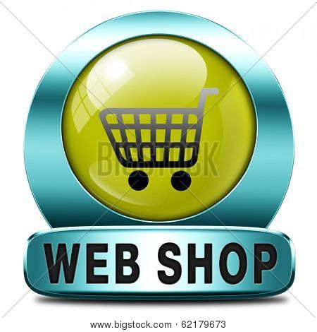 web shop icon or online shopping button for internet webshop or store
