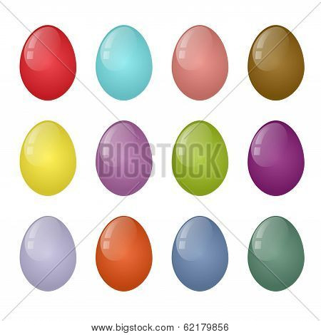 Colorful Easter Eggs In A Vector On A White Background, Set