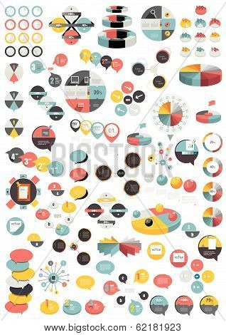 Collection of colorful round info graphics diagrams. Circle schemes.