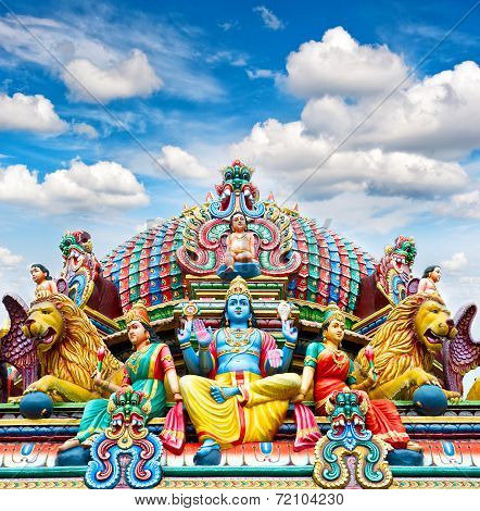 Oldest Hindu Temple Sri Mariamman In Singapore Over Blue Sky