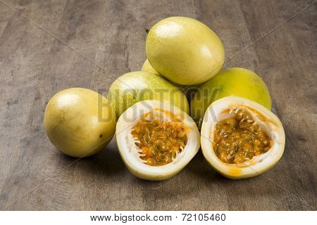 passion fruit on wood