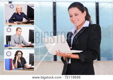 Social Network Concept - Business Woman And Her Partners