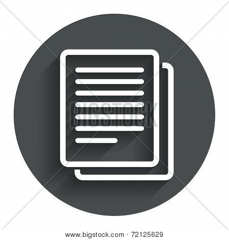 Copy file sign icon. Duplicate document symbol.