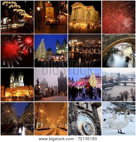 Collage Of Landmarks In Winter Prague