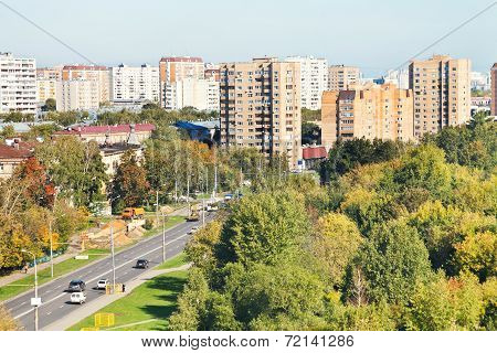 View Of Urban Street In Sunny Autumn Day