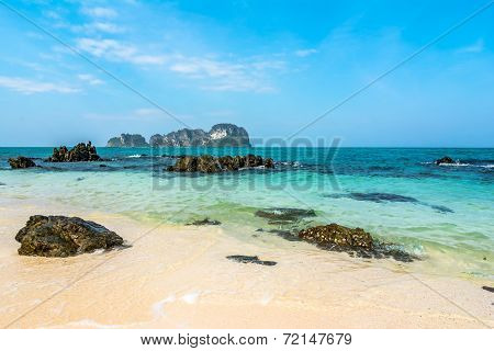 Blue sky and white sand at Bamboo Island, Thailand