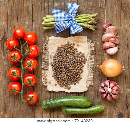 Raw Organic Roveja Beans And Vegetables