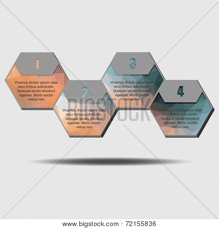 Infographic poligonal elements, 4 hexagons