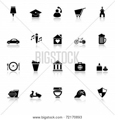 Map Sign And Symbol Icons With Reflect On White Background