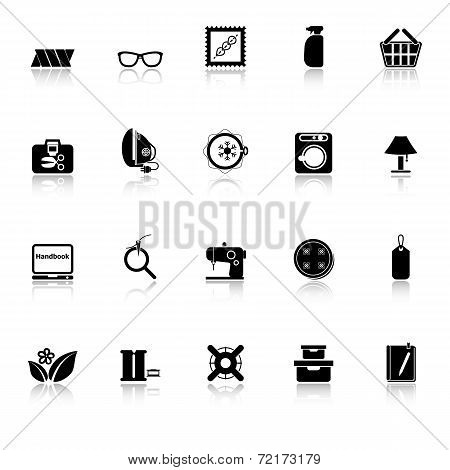 Sewing Cloth Related Icons With Reflect On White Background