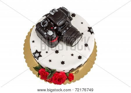 Birthday Cake For Forty Anniversary With Modern Dslr Photo Camera
