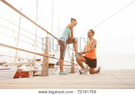 Young diverse couple enjoying a morning run