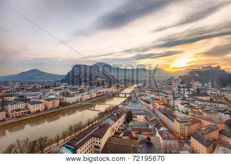 Sunrise View Of The Historic City Salzburg