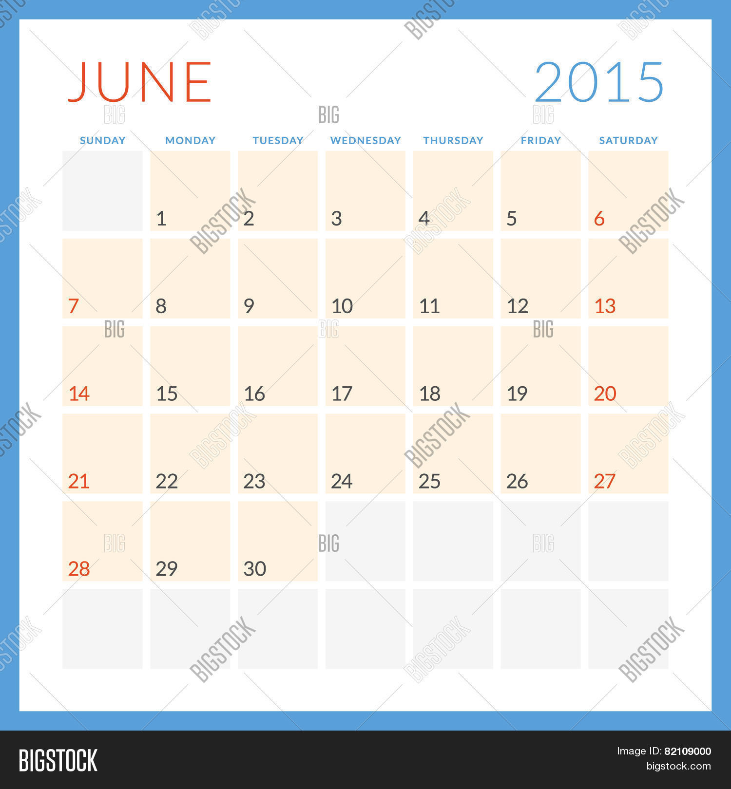 June 2015 Calendar 2015 Vector Vector & Photo (Free Trial) | Bigstock