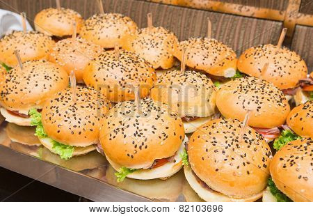 Catering - Served Table With Hamburgers Snack