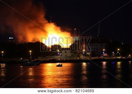 Riga, Latvia - June 21: Latvian President Palace And History Museum Caught On Fire On June 21, 2013