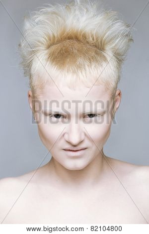 angry aggressive girl in black lenses.