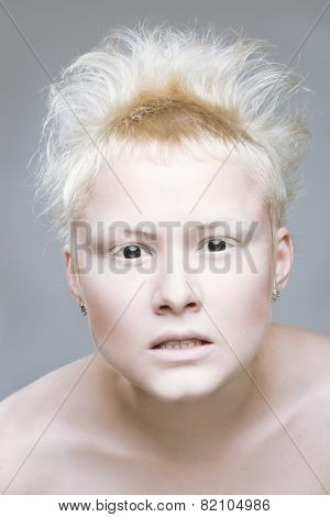 angry aggressive girl in black lenses.