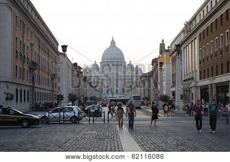 Via Della Conciliazione And Saint Peter Cathedral