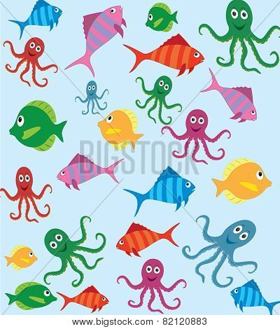 Fish and octopus vector pattern