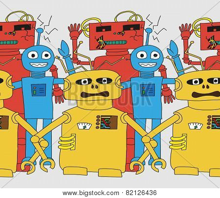 Cartoon robots seamless pattern.