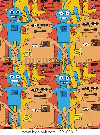 Cartoon robots seamless pattern.