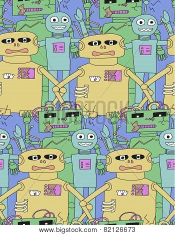 Cartoon robots seamless pattern.