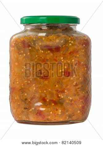 Pindjur - Salad With Roasted Eggplant, Tomatoes And Sweet Pepper. Isolated On White