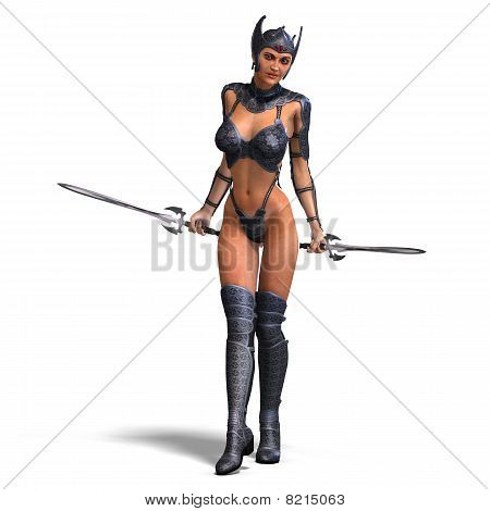 female amazon warrior with sword and armor