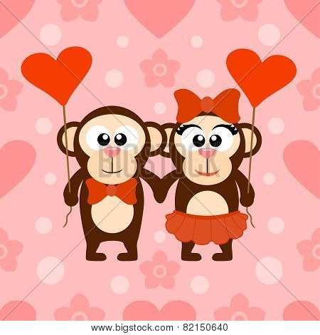 Valentine's day seamless background with monkeys