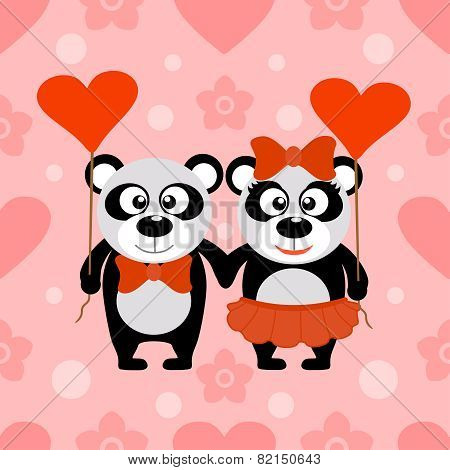 Valentine's day seamless background with pandas