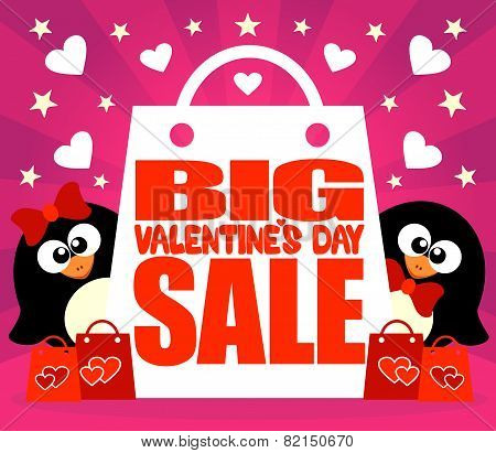 Big Sale Valentine's day card with penguins