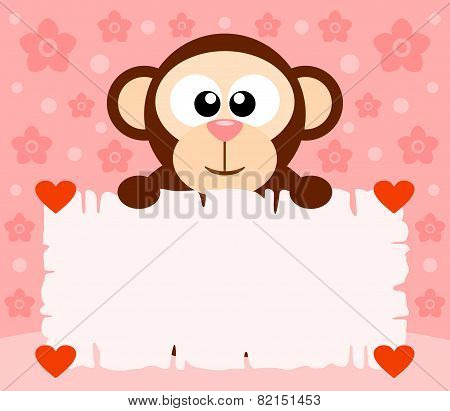 Pink Valentine's Day background with monkey